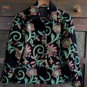 Floral Embroidered Velvet Tapestry Jacket with Sequins
